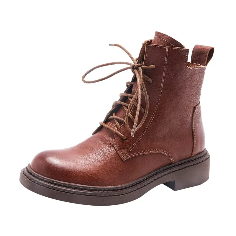 Leather Martin Boots Brush-Off Combat Boots Lace Up Ankle Boots in Black/Coffee/Brown