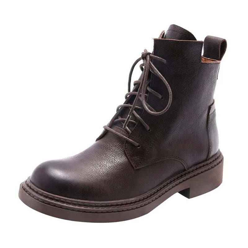 Leather Martin Boots Brush-Off Combat Boots Lace Up Ankle Boots in Black/Coffee/Brown
