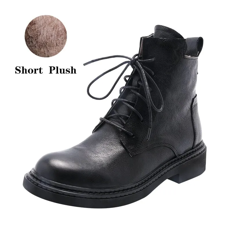Leather Martin Boots Brush-Off Combat Boots Lace Up Ankle Boots in Black/Coffee/Brown