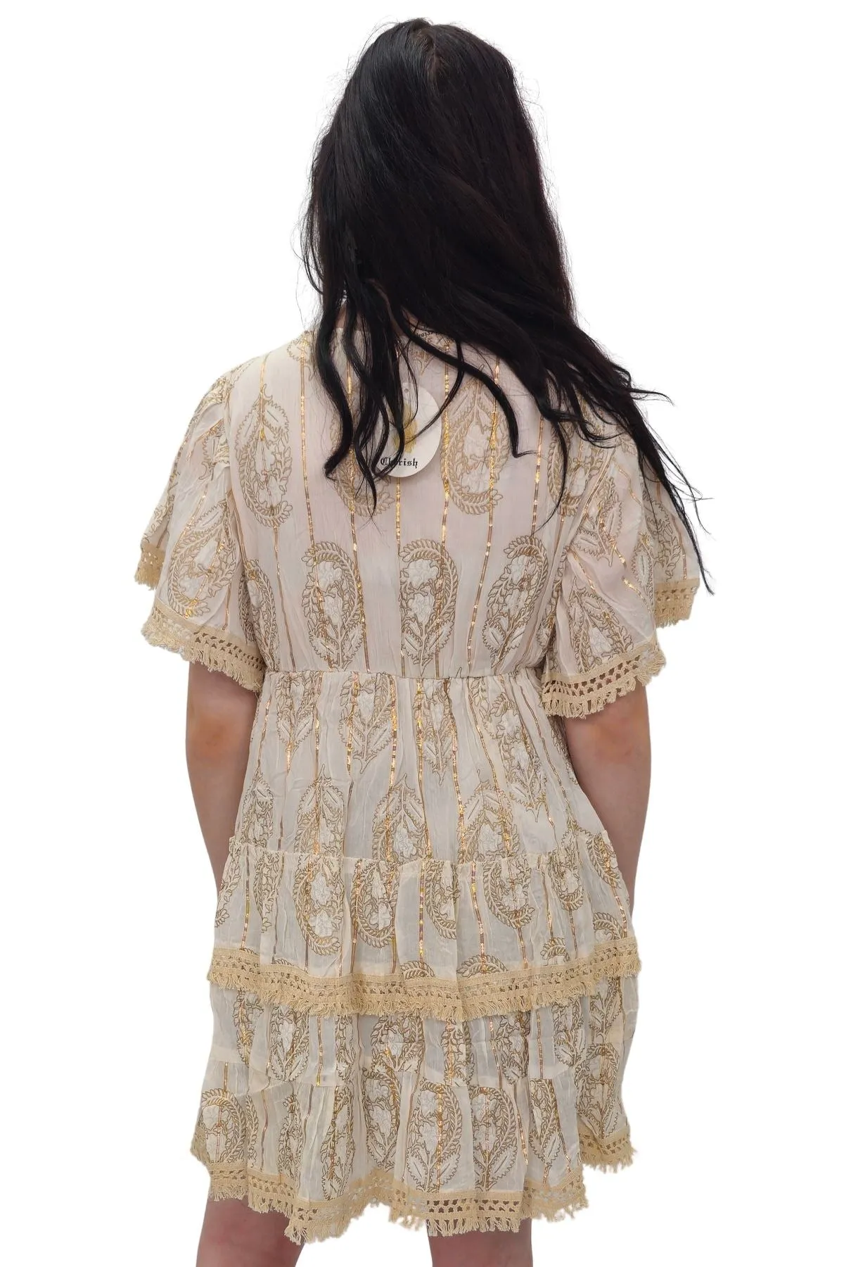 Leaves Print Lace Embroidered V Neck Dress