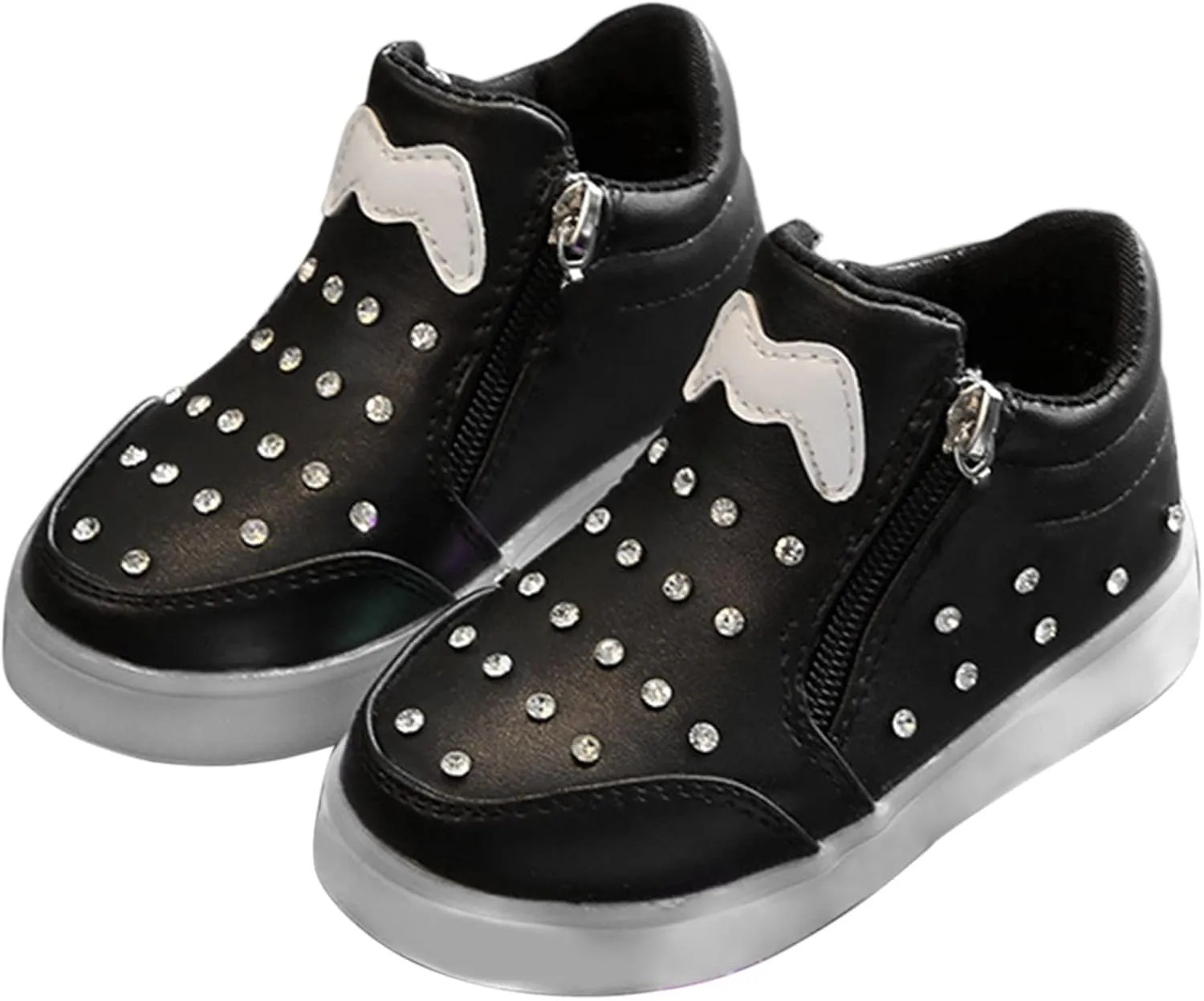 Little Boys Girls Toddler LED Flashing Sneakers Leather Zipper Flat Short Boots Lightweight Sport Shoes for Kids