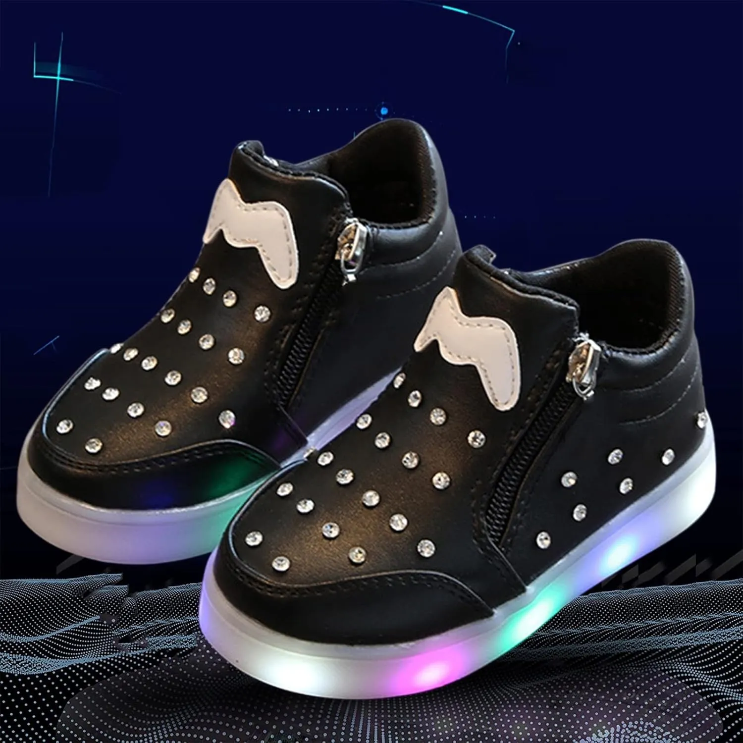 Little Boys Girls Toddler LED Flashing Sneakers Leather Zipper Flat Short Boots Lightweight Sport Shoes for Kids