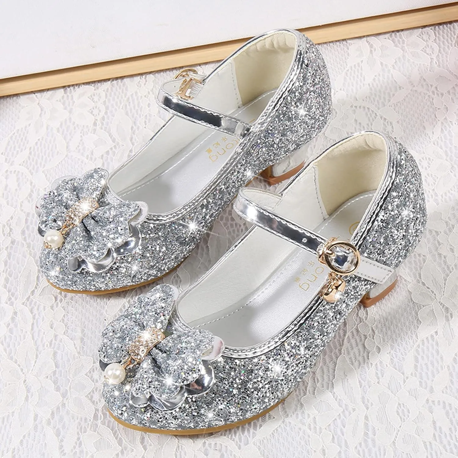 Little Girls Dress Pumps Glitter Sequins Low Heels Mary Jane Kids Party Dance Shoes Rhinestone Sandals