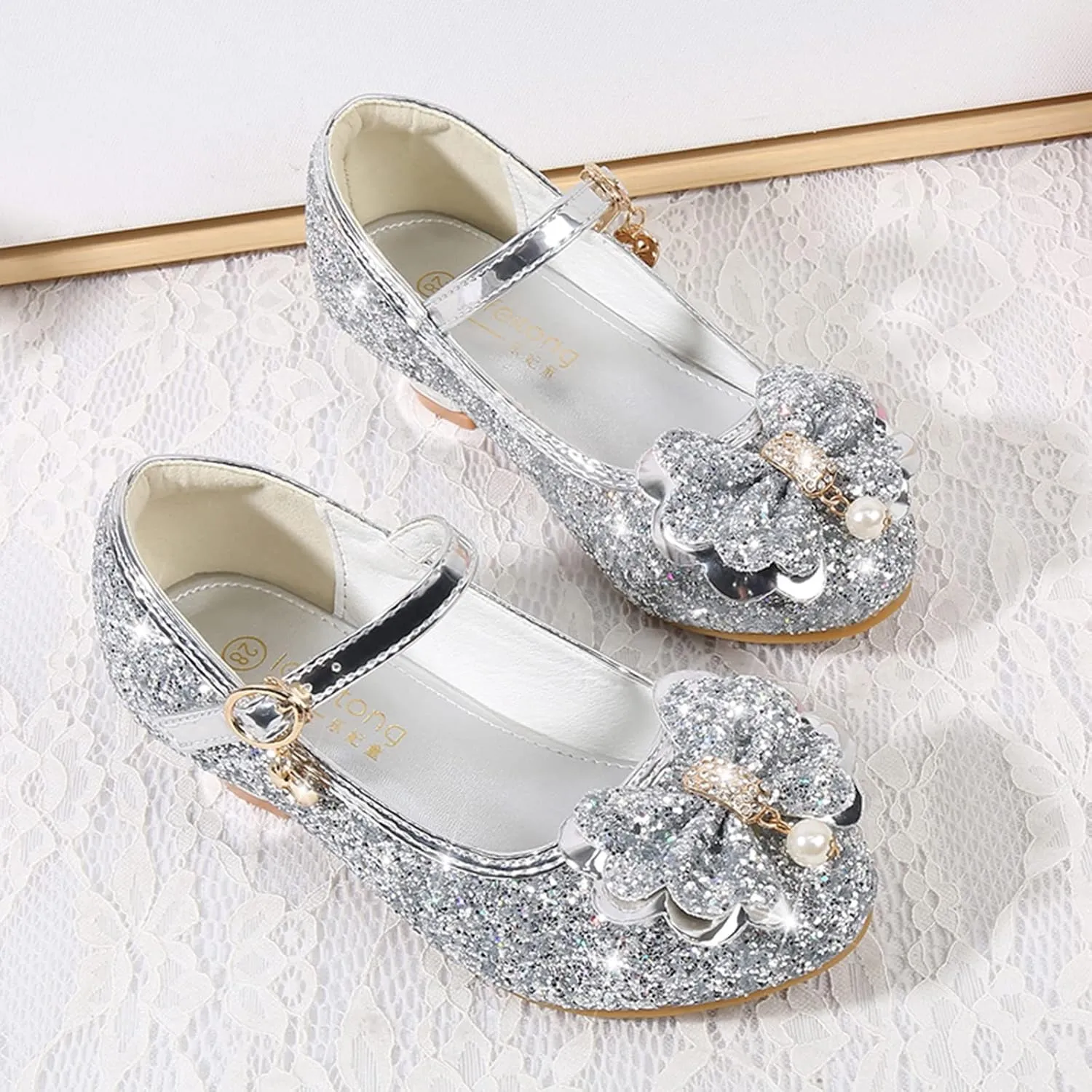 Little Girls Dress Pumps Glitter Sequins Low Heels Mary Jane Kids Party Dance Shoes Rhinestone Sandals