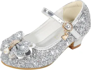 Little Girls Dress Pumps Glitter Sequins Low Heels Mary Jane Kids Party Dance Shoes Rhinestone Sandals