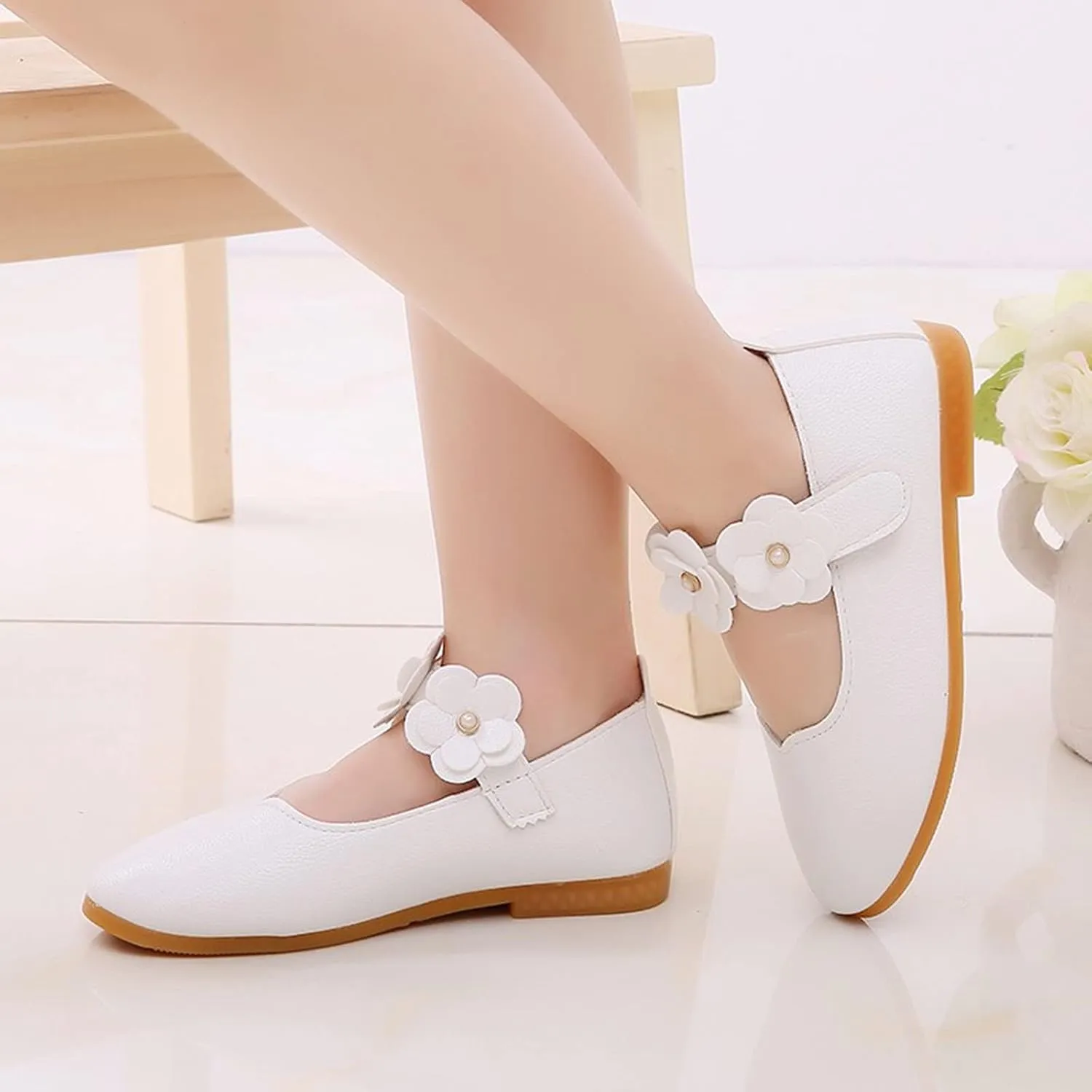 Little Girls Flower Dress Ballet Mary Jane Bow Flat Toddler Closed Toe Wedding Part Ballerina School Ballet Shoes