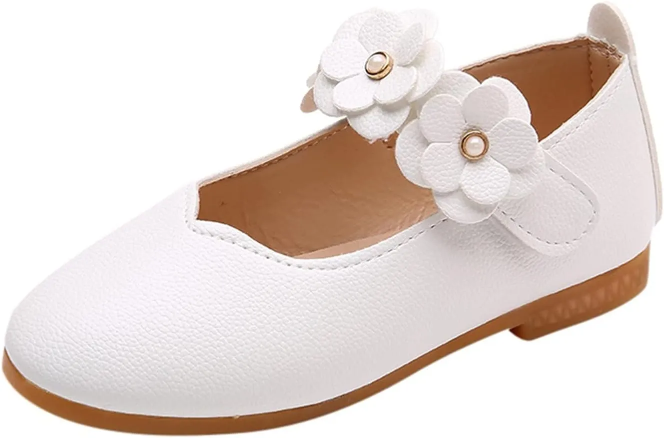 Little Girls Flower Dress Ballet Mary Jane Bow Flat Toddler Closed Toe Wedding Part Ballerina School Ballet Shoes