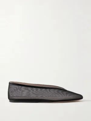 Luna leather-trimmed mesh ballet flats