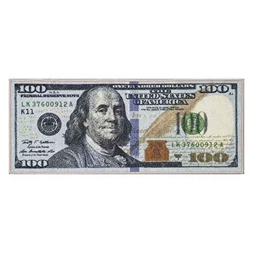 Machine Washable $100 Bill Design Non-Slip Rubberback 22x53 Modern Runner Rug for Hallway, Kitchen, Bedroom, 22" x 53", Multicolor