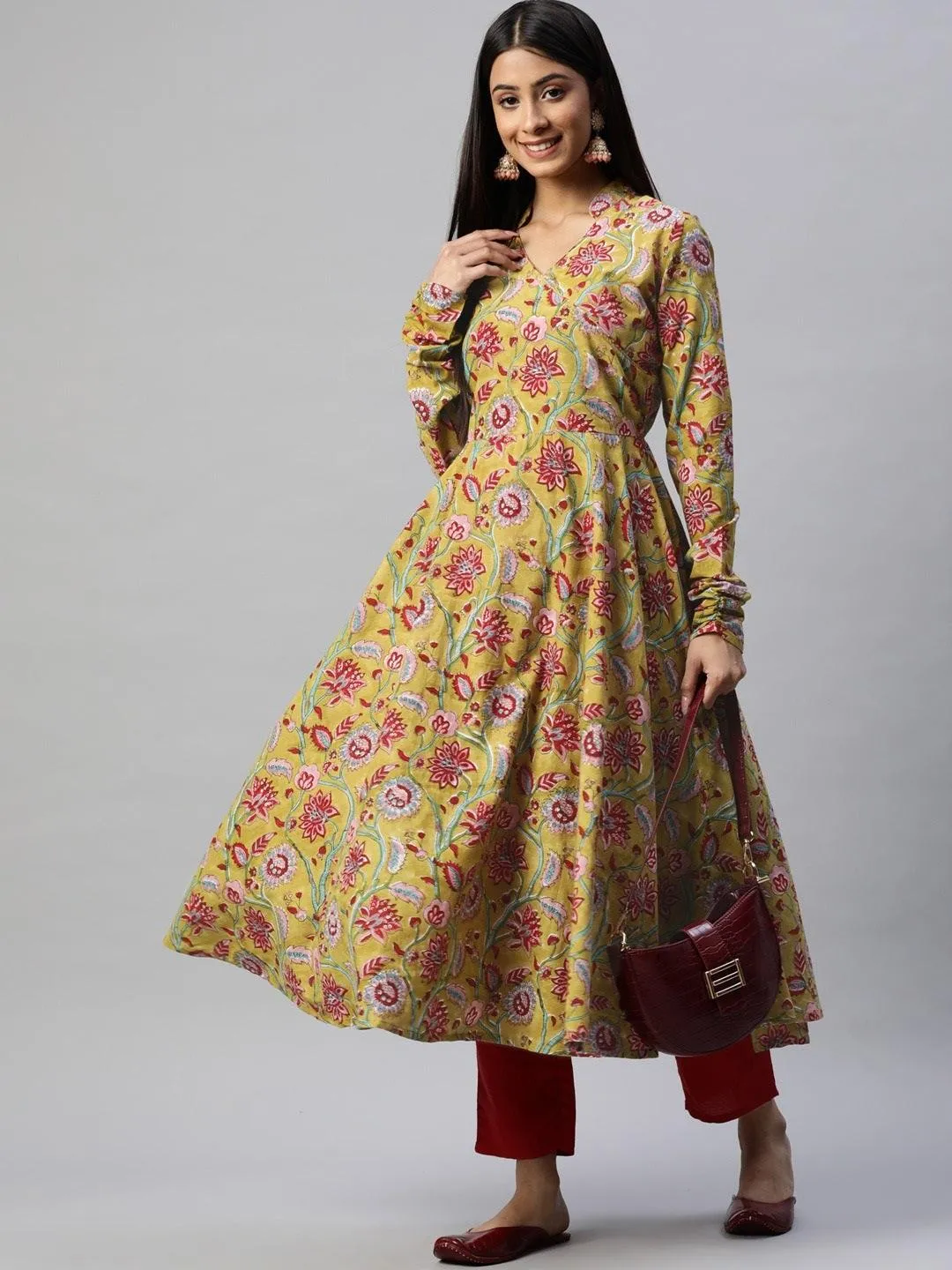 Mahendi Cotton Hand Block Printed Anarkali Kurta