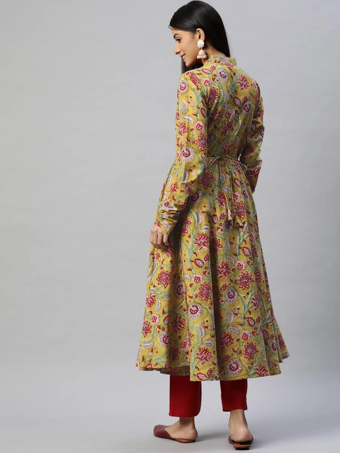 Mahendi Cotton Hand Block Printed Anarkali Kurta