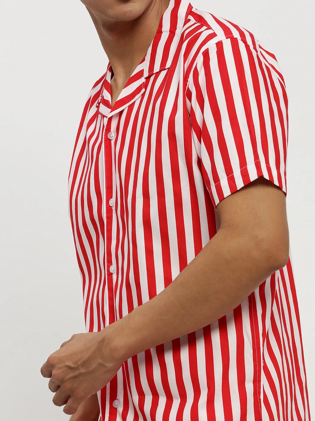 Men Red Striped Co ordSet