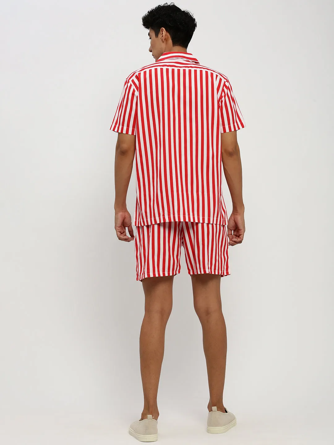 Men Red Striped Co ordSet