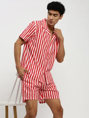 Men Red Striped Co ordSet