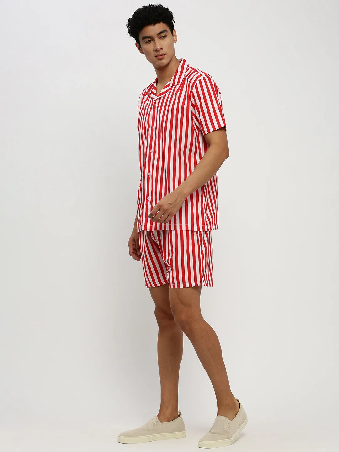 Men Red Striped Co ordSet