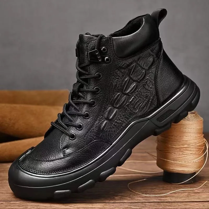 Men's Cowhide High-Top Martin Boots with Zipper