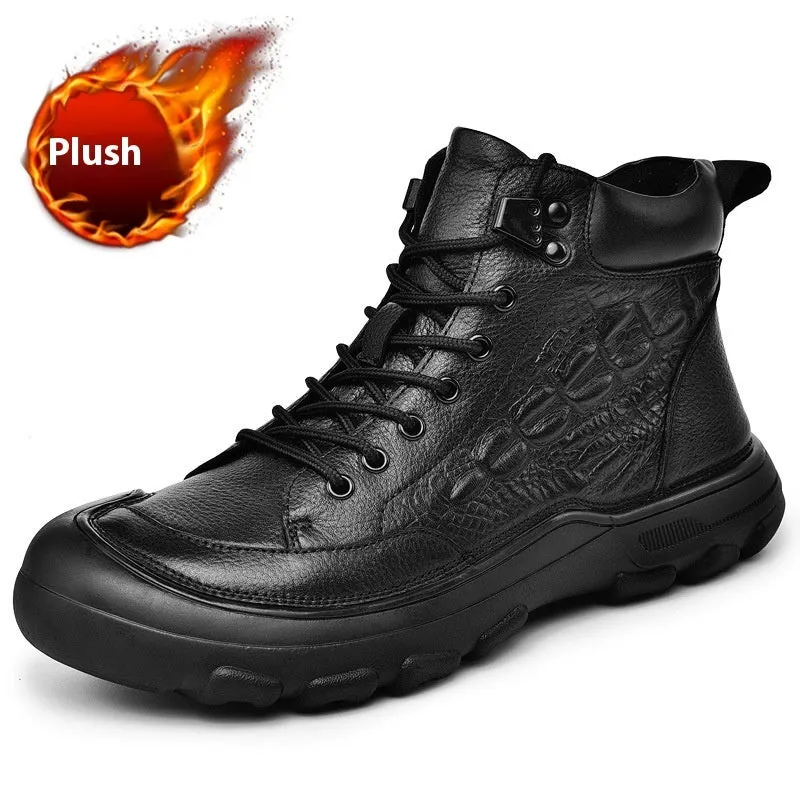 Men's Cowhide High-Top Martin Boots with Zipper