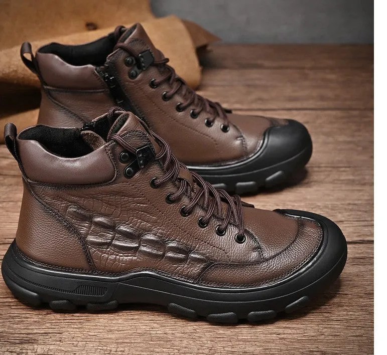 Men's Cowhide High-Top Martin Boots with Zipper