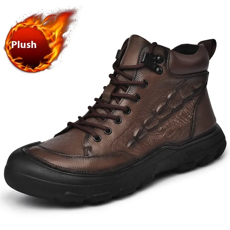 Men's Cowhide High-Top Martin Boots with Zipper