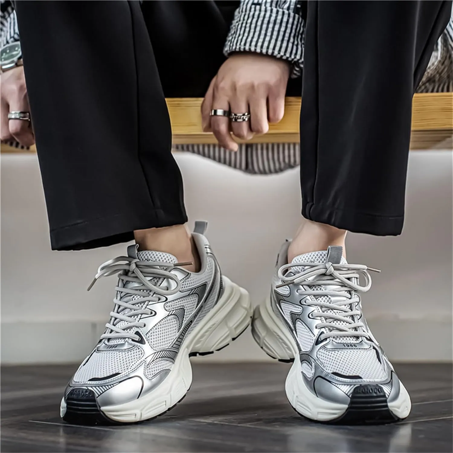 Men's Fashion Platform Chunky Lace-Up Sneakers Y2K-Style Round Toe Workout Sport Casual Non Slip Tennis Walking Shoes