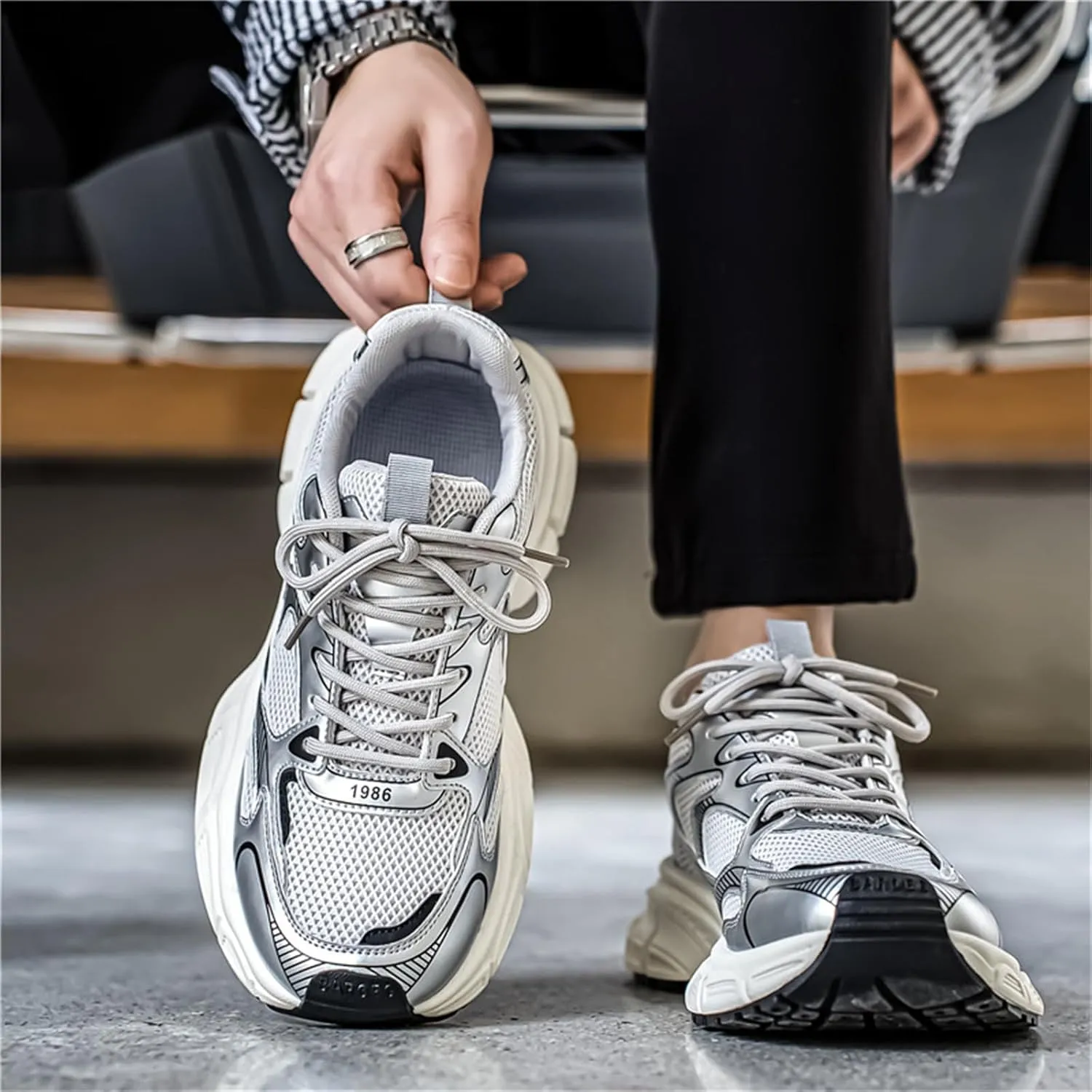 Men's Fashion Platform Chunky Lace-Up Sneakers Y2K-Style Round Toe Workout Sport Casual Non Slip Tennis Walking Shoes