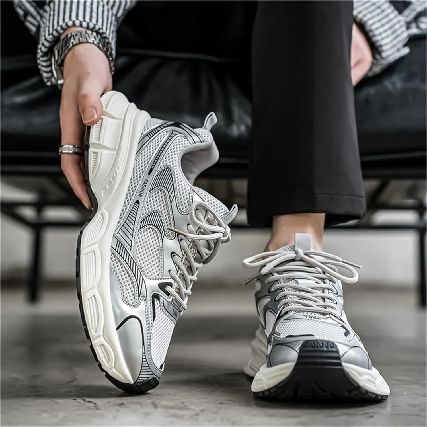 Men's Fashion Platform Chunky Lace-Up Sneakers Y2K-Style Round Toe Workout Sport Casual Non Slip Tennis Walking Shoes