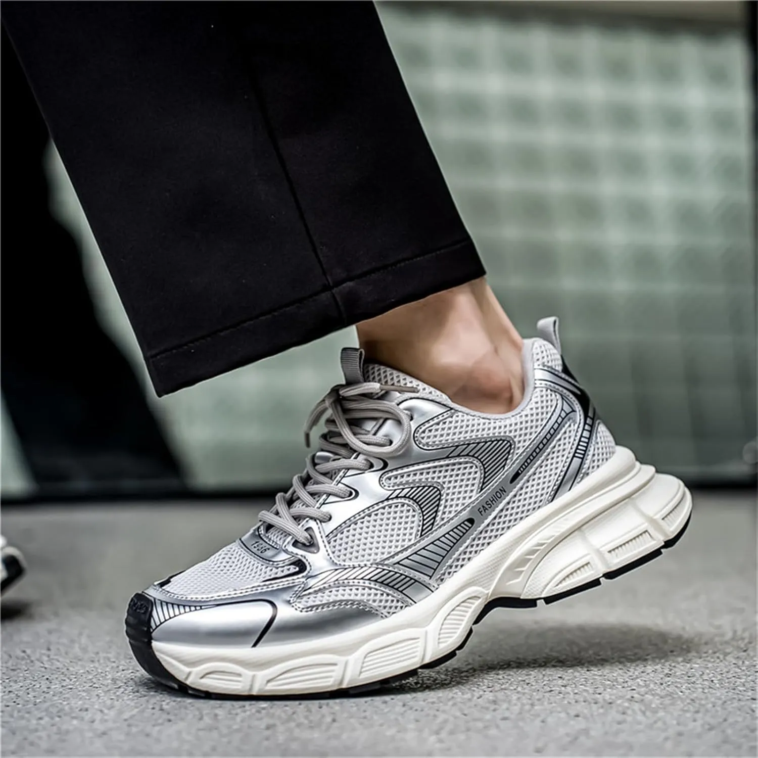 Men's Fashion Platform Chunky Lace-Up Sneakers Y2K-Style Round Toe Workout Sport Casual Non Slip Tennis Walking Shoes