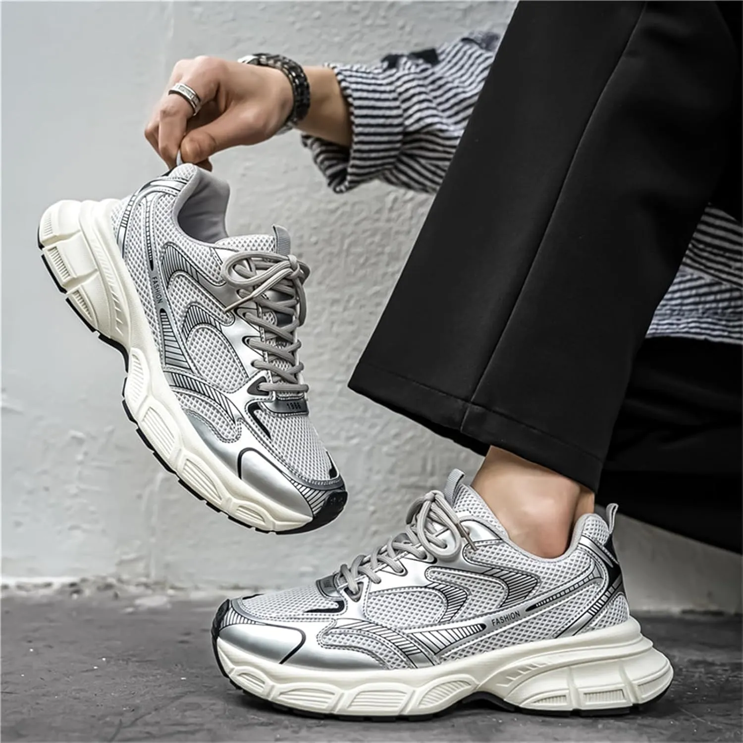 Men's Fashion Platform Chunky Lace-Up Sneakers Y2K-Style Round Toe Workout Sport Casual Non Slip Tennis Walking Shoes