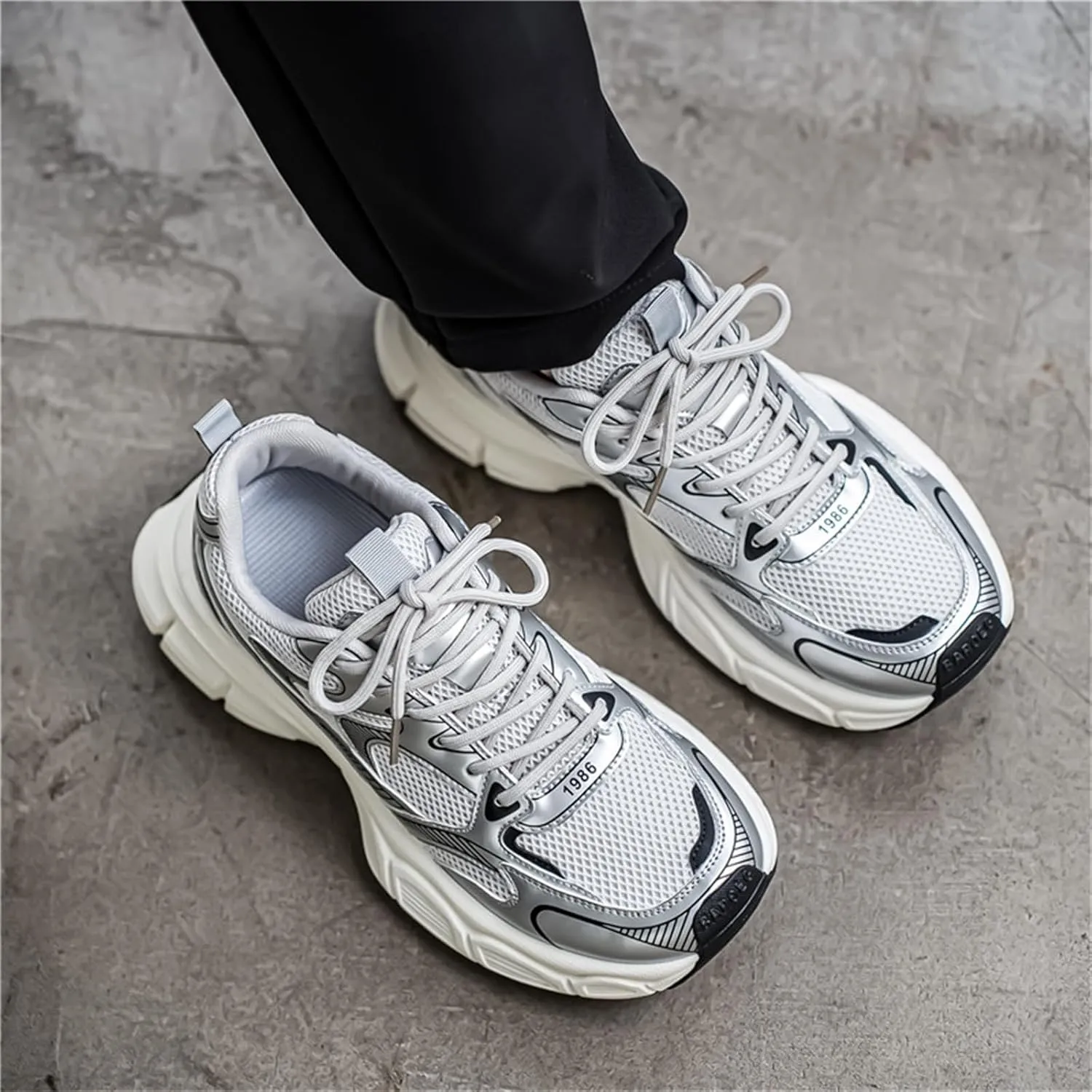 Men's Fashion Platform Chunky Lace-Up Sneakers Y2K-Style Round Toe Workout Sport Casual Non Slip Tennis Walking Shoes