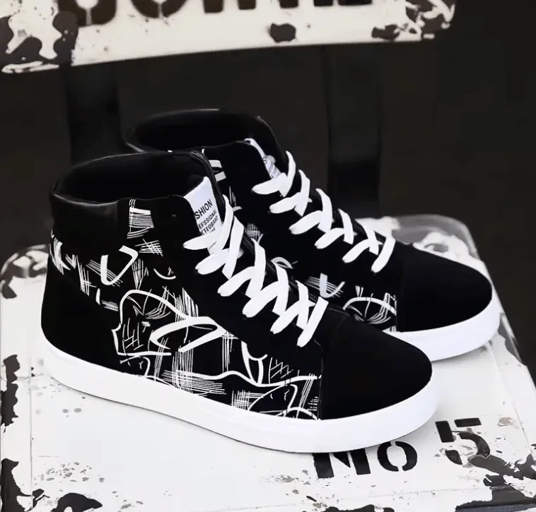 Men’s High Top Canvas Sneakers – Fashion Platform Vulcanized Shoes for Spring & Winter