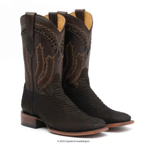 MEN'S WIDE SQUARE TOE FAUX PYTHON TRIBUTE CHOCO BROWN LEATHER BOOT -H52R6394