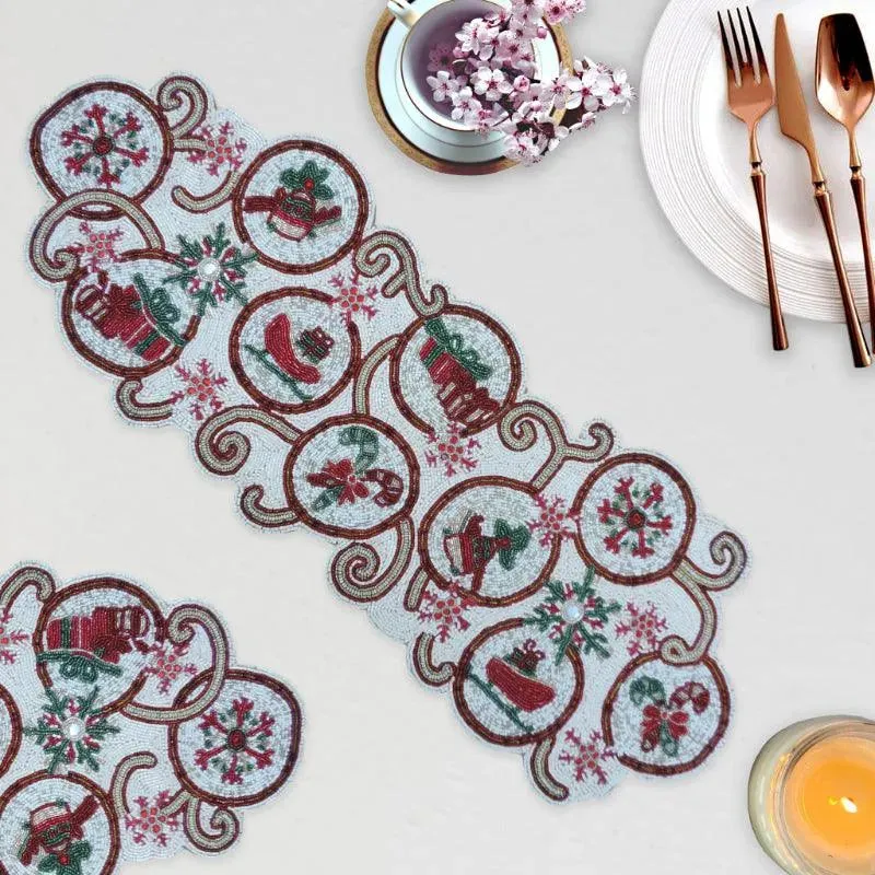 Modern Multicolor Embroidered Table Runner for Contemporary Style | 36 x 12 inches
