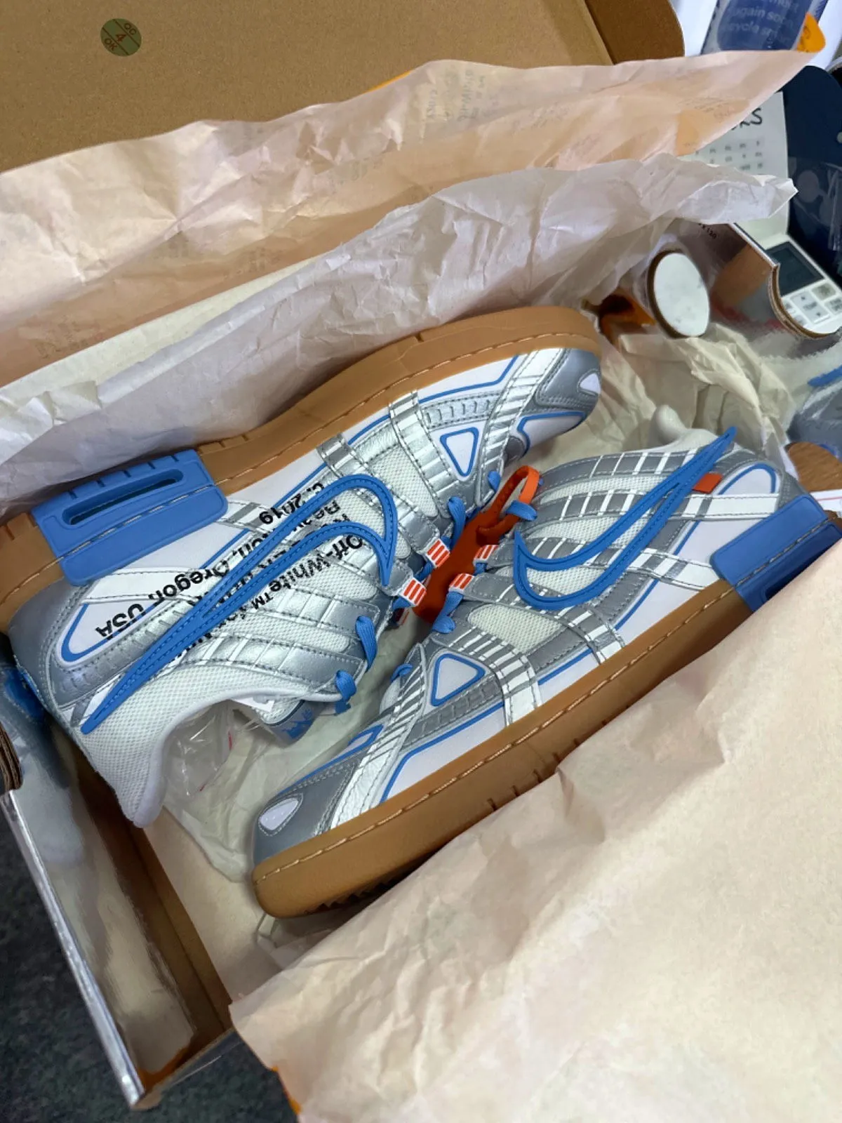 Nike CU6015 Silver/Blue Air Rubber Dunk Off White Trainers UK 11 👟