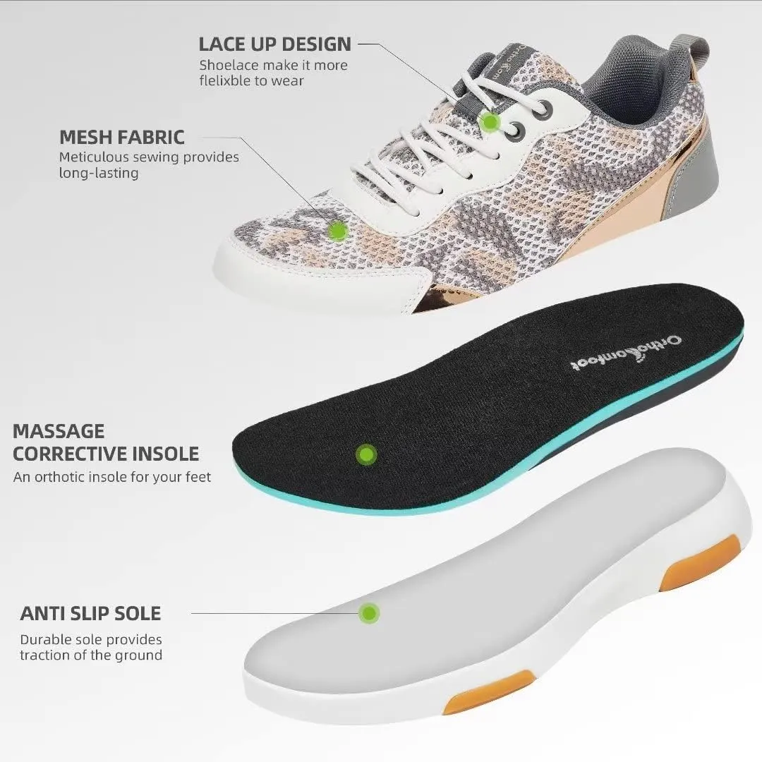 OrthoComfoot Women's Orthopedic Walking Shoes with Arch Support: Comfortable Fashion Sneakers for Plantar Fasciitis, Casual Orthotic Sneakers for Heel and Foot Pain Relief