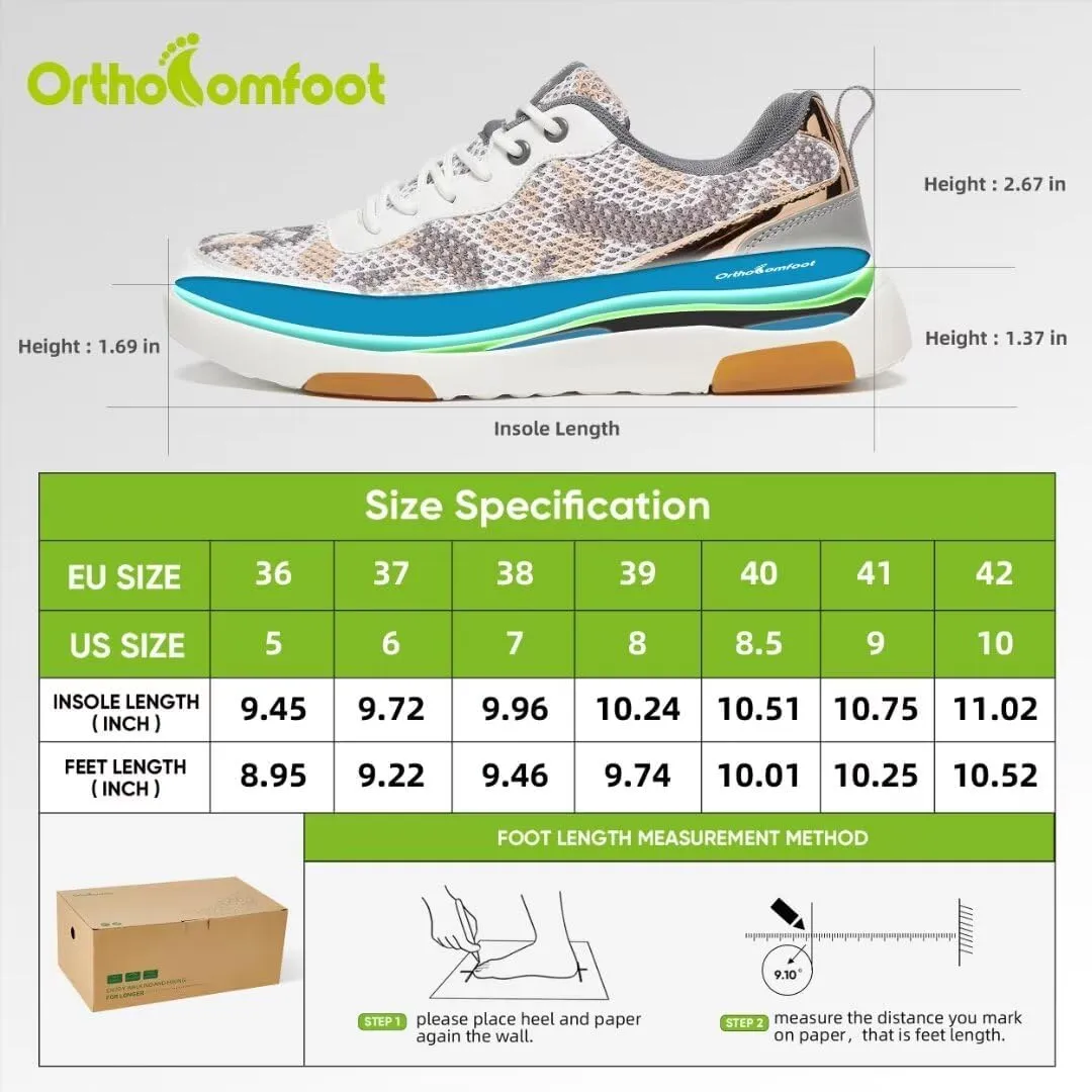 OrthoComfoot Women's Orthopedic Walking Shoes with Arch Support: Comfortable Fashion Sneakers for Plantar Fasciitis, Casual Orthotic Sneakers for Heel and Foot Pain Relief