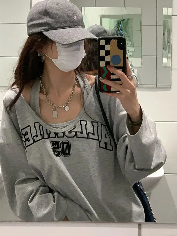 Oversized Halter Letter Print Sweatshirt From Kawaii Stop