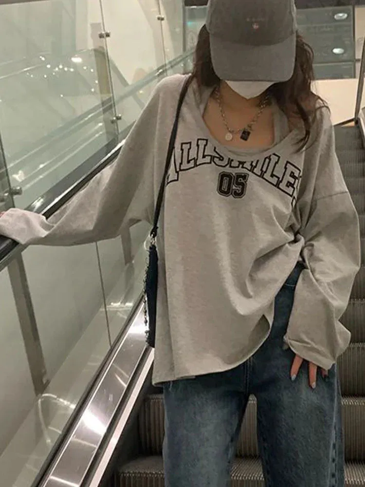 Oversized Halter Letter Print Sweatshirt From Kawaii Stop
