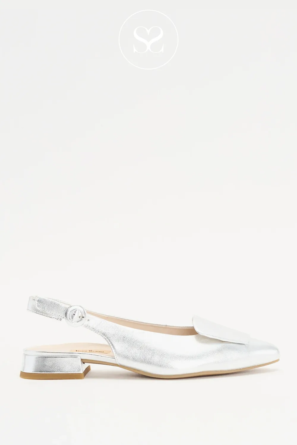 PAUL GREEN 6090 SILVER LEATHER SLINGBACK BLOCK HEEL PUMPS