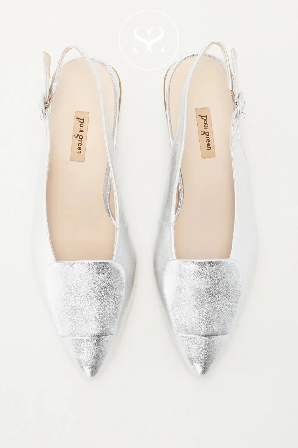 PAUL GREEN 6090 SILVER LEATHER SLINGBACK BLOCK HEEL PUMPS