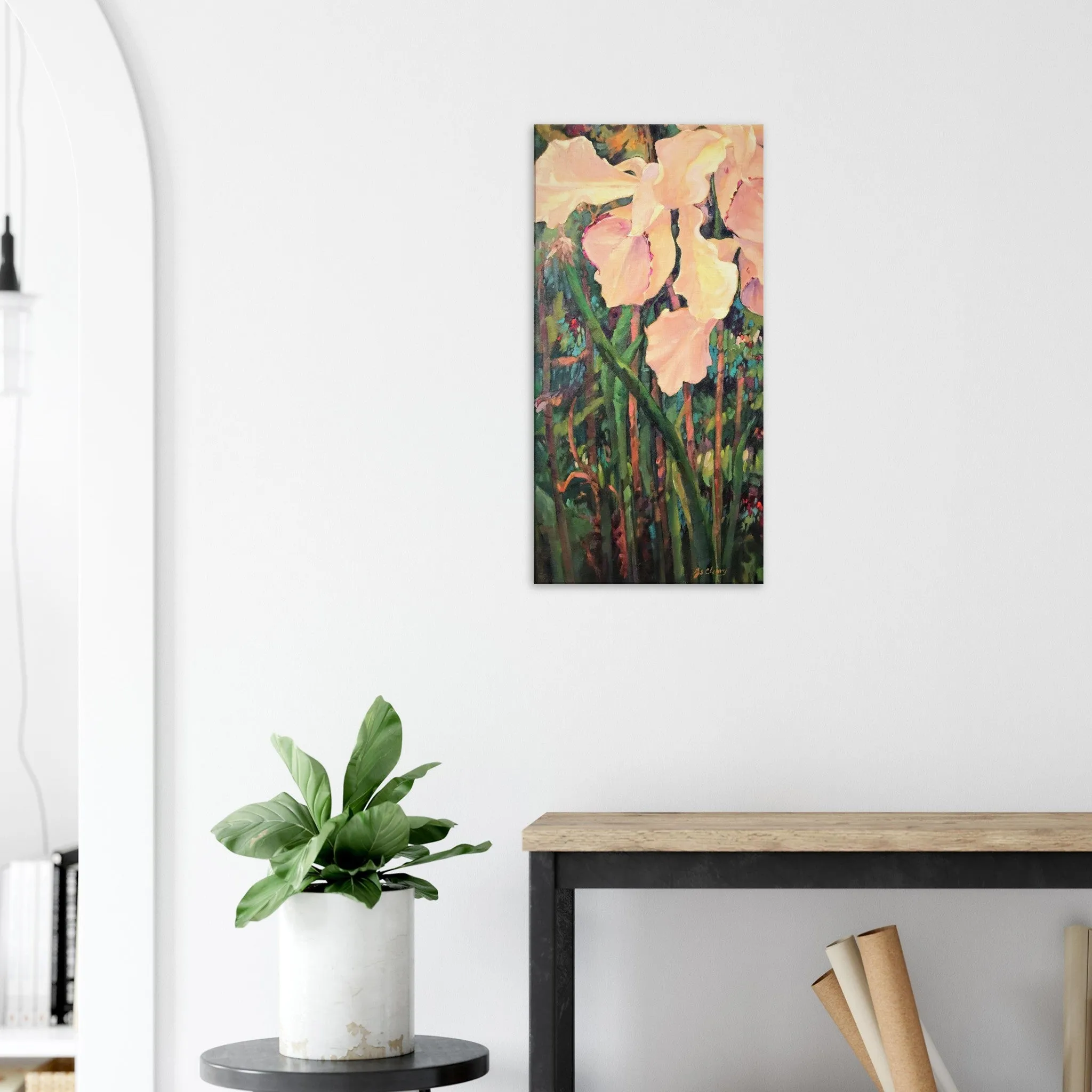 'Pink Orchid' Floral I 16x32 inch Art Print on Canvas I Original Artwork by American Artist Barbara Cleary