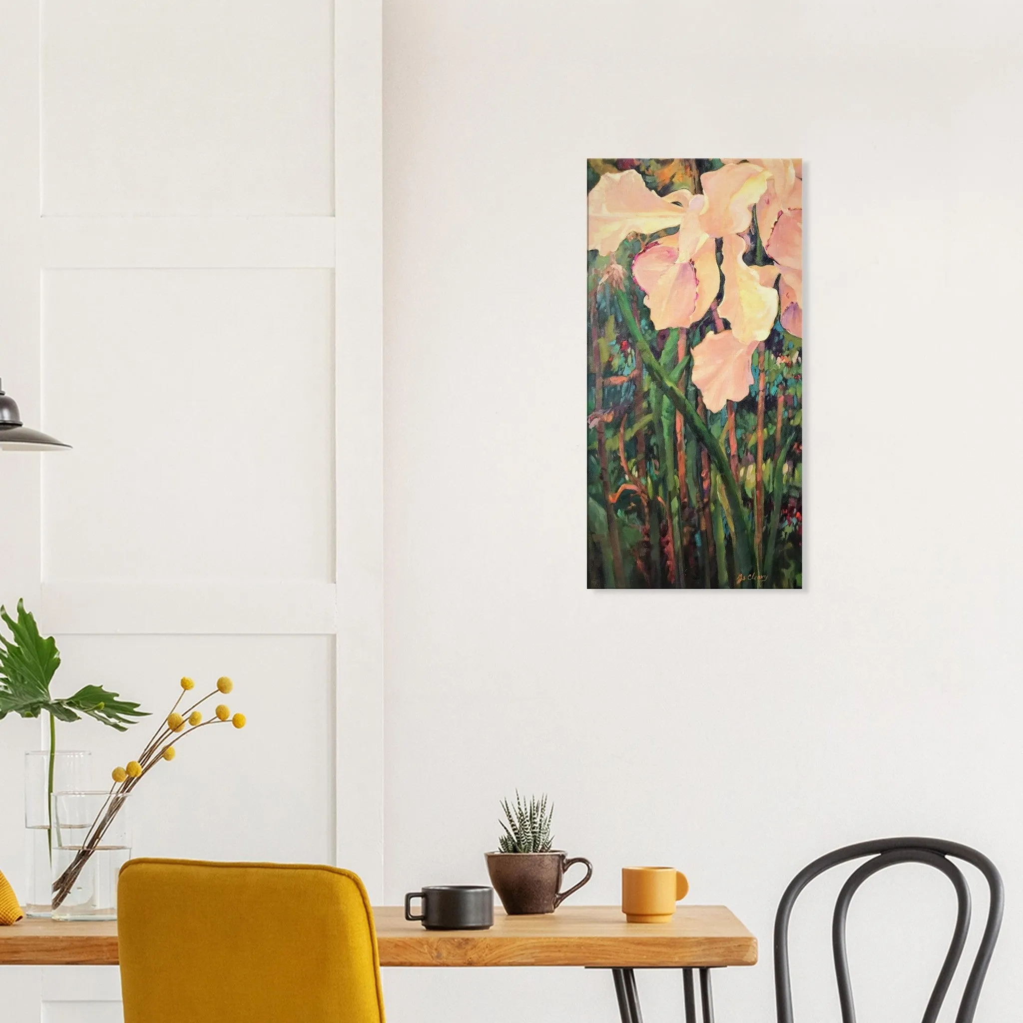 'Pink Orchid' Floral I 16x32 inch Art Print on Canvas I Original Artwork by American Artist Barbara Cleary