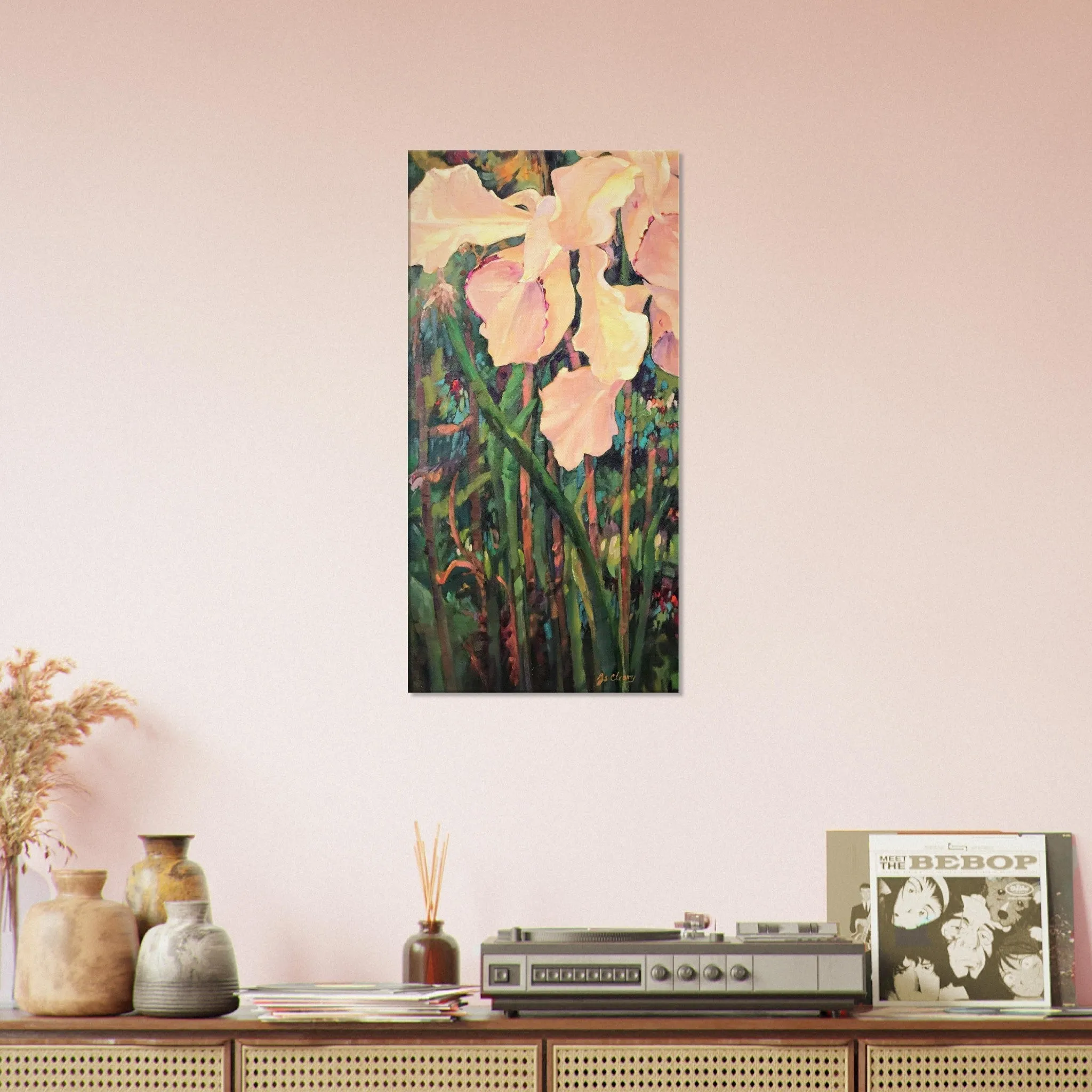 'Pink Orchid' Floral I 16x32 inch Art Print on Canvas I Original Artwork by American Artist Barbara Cleary