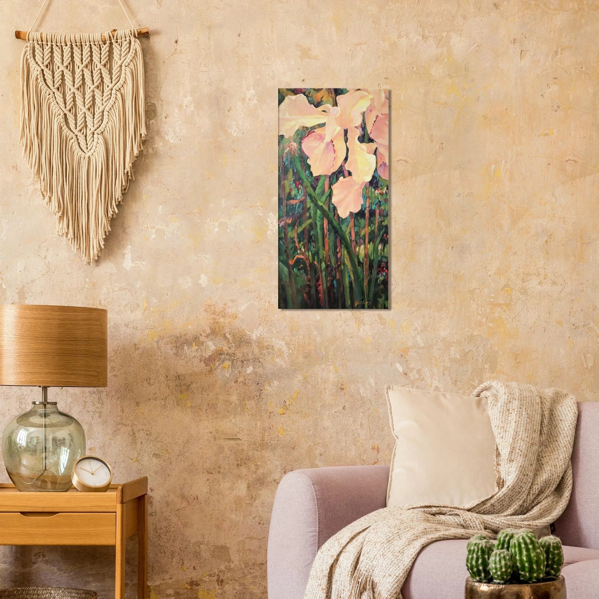 'Pink Orchid' Floral I 16x32 inch Art Print on Canvas I Original Artwork by American Artist Barbara Cleary