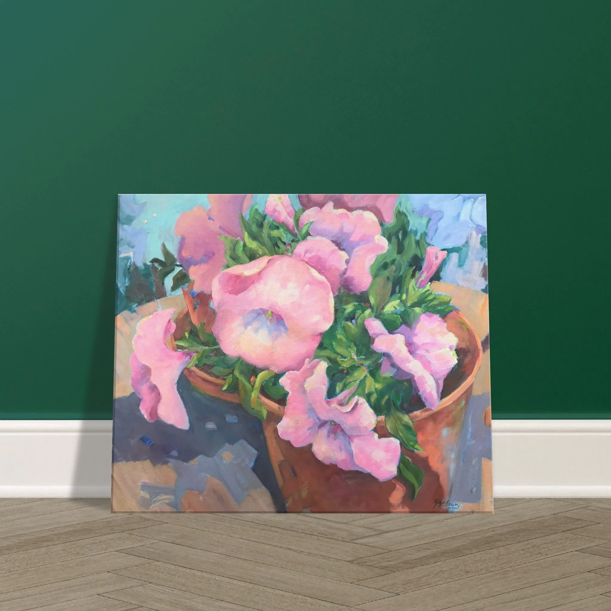 'Pink Petals in Bloom Floral I 20x24 inch Art Print on Canvas I Original Artwork by American Artist Barbara Cleary