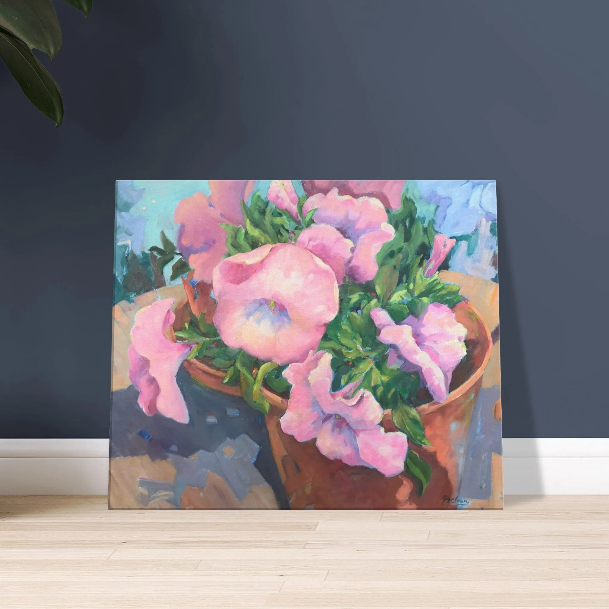 'Pink Petals in Bloom Floral I 20x24 inch Art Print on Canvas I Original Artwork by American Artist Barbara Cleary