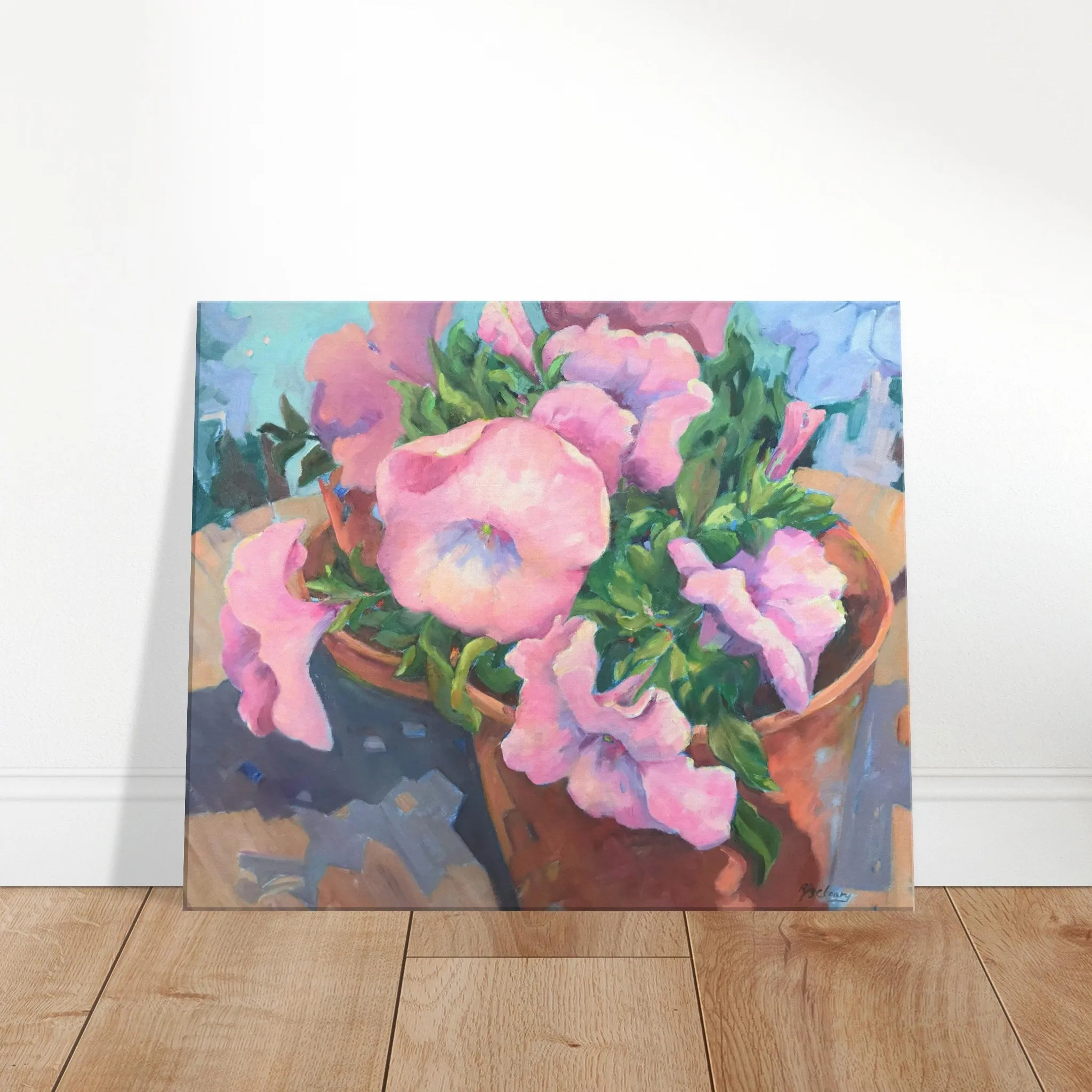 'Pink Petals in Bloom Floral I 20x24 inch Art Print on Canvas I Original Artwork by American Artist Barbara Cleary