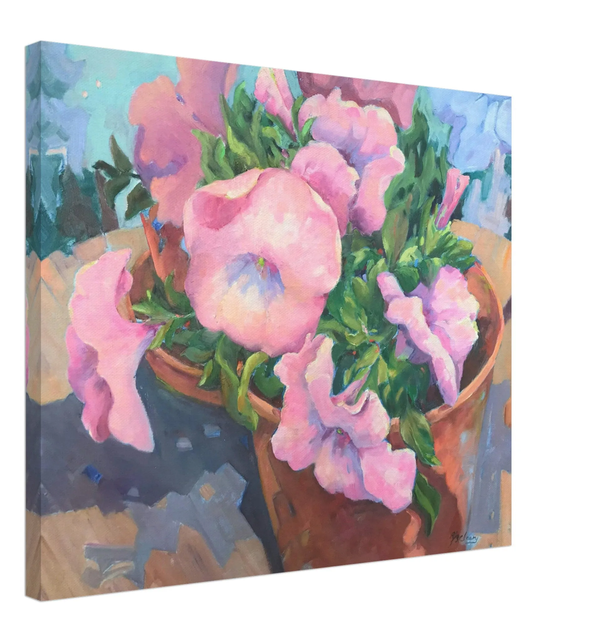 'Pink Petals in Bloom Floral I 20x24 inch Art Print on Canvas I Original Artwork by American Artist Barbara Cleary