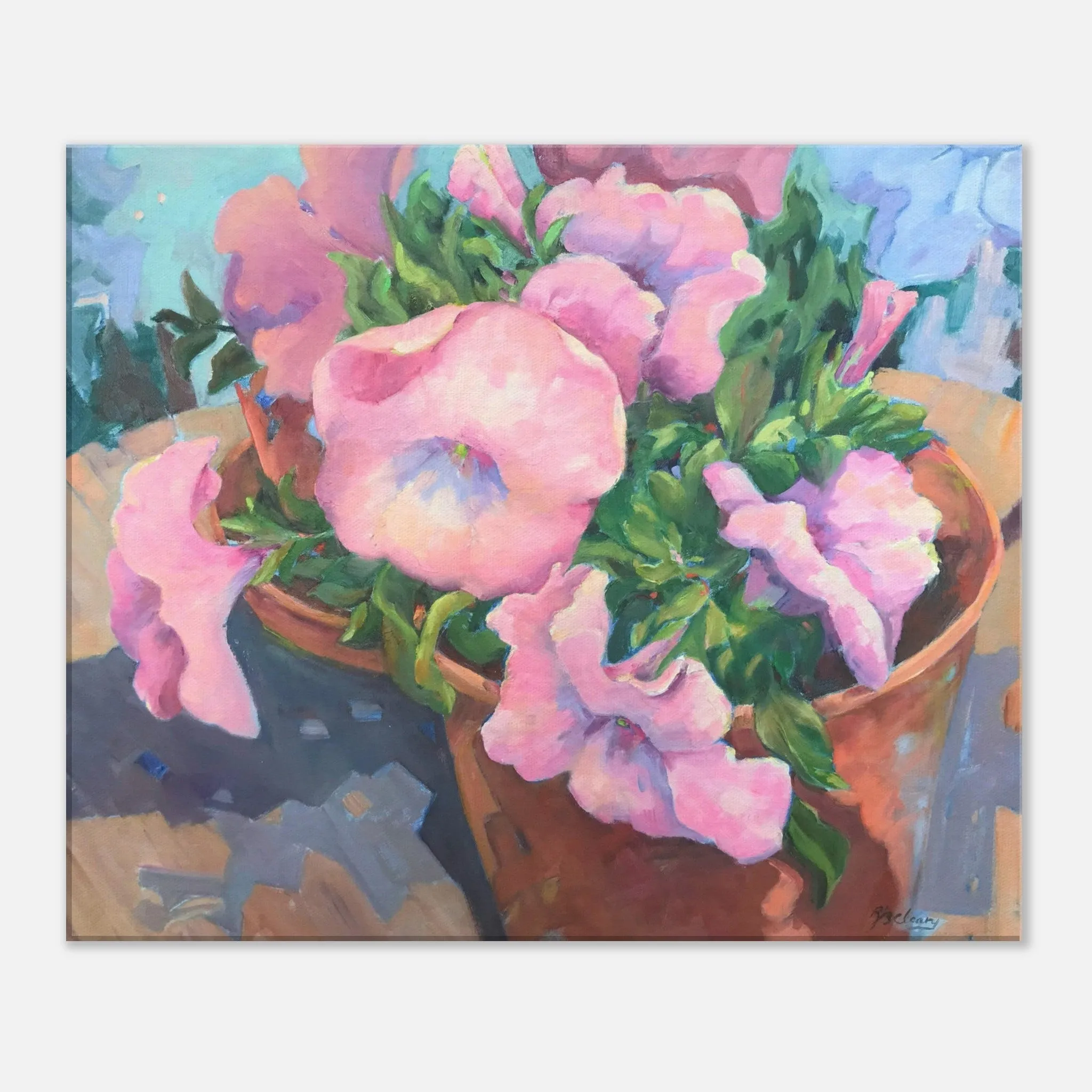 'Pink Petals in Bloom Floral I 20x24 inch Art Print on Canvas I Original Artwork by American Artist Barbara Cleary