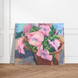 'Pink Petals in Bloom Floral I 20x24 inch Art Print on Canvas I Original Artwork by American Artist Barbara Cleary