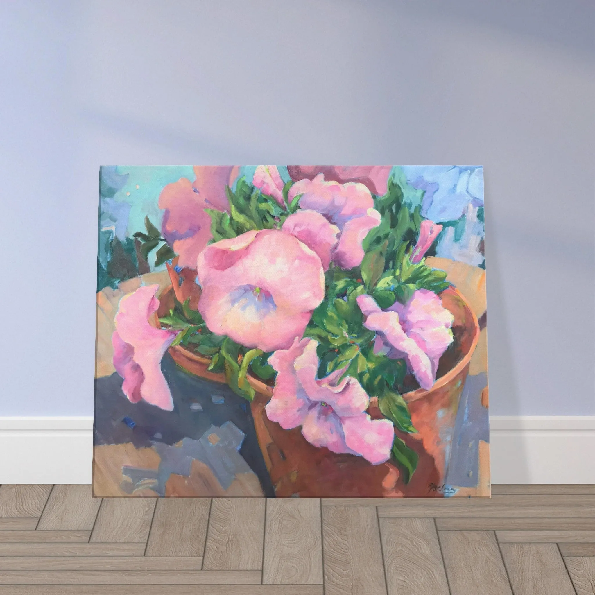 'Pink Petals in Bloom Floral I 20x24 inch Art Print on Canvas I Original Artwork by American Artist Barbara Cleary